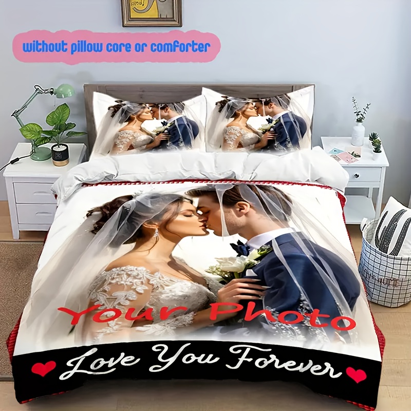 3pcs customizable photo any picture   customized bedding set soft and comfortable spiritual home decoration holiday decoration tear resistant polyester including 1 quilt cover and 2 pillowcases machine washable   quilt set does not   quilt   for home and guest rooms   to your     Product details 8