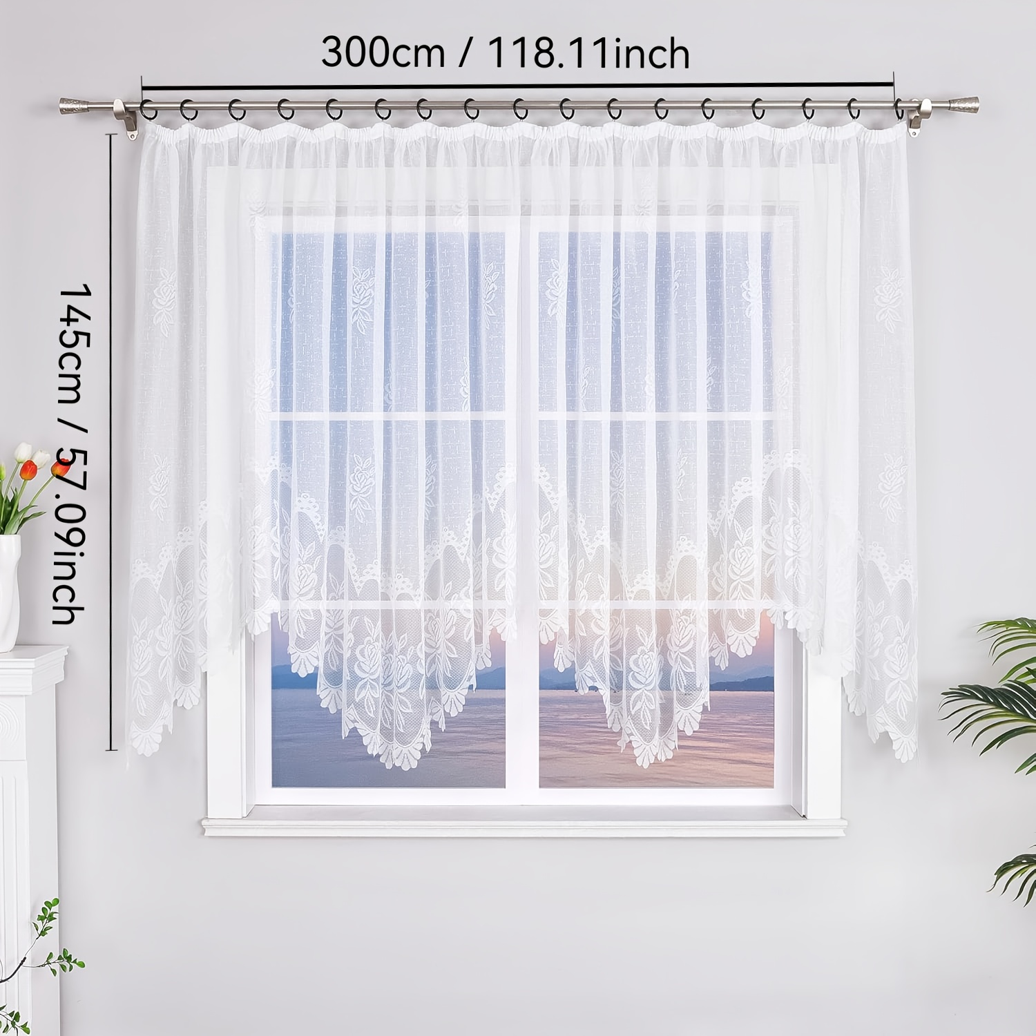 1pc White Size Wide Sheer Window Scarf Bow Curtains, Living Room Bedroom Kitchen Decor Short Drapes