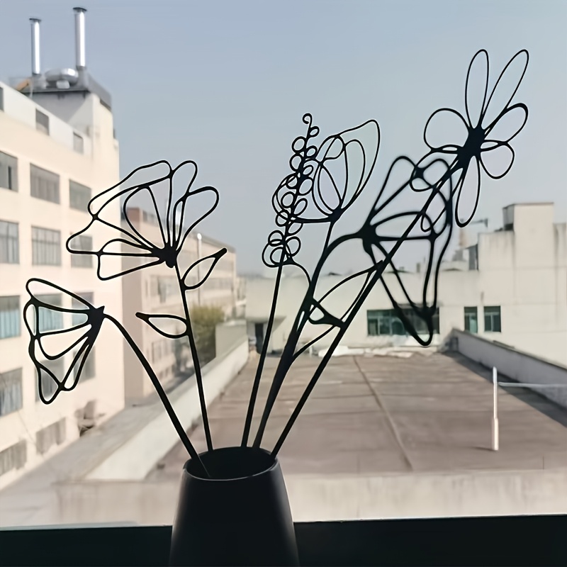 TEMU Ensemble de 6 pièces de fleurs artificielles en métal noir - Décor floral moderne et minimaliste, Ornement élégant pour et l'extérieur, Convient