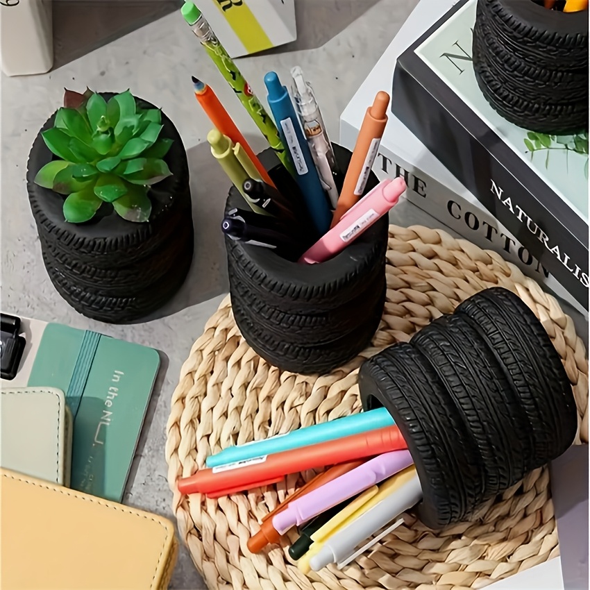 

Unique Tire-shaped Pen Holder - Plastic Desk Organizer For Office Supplies