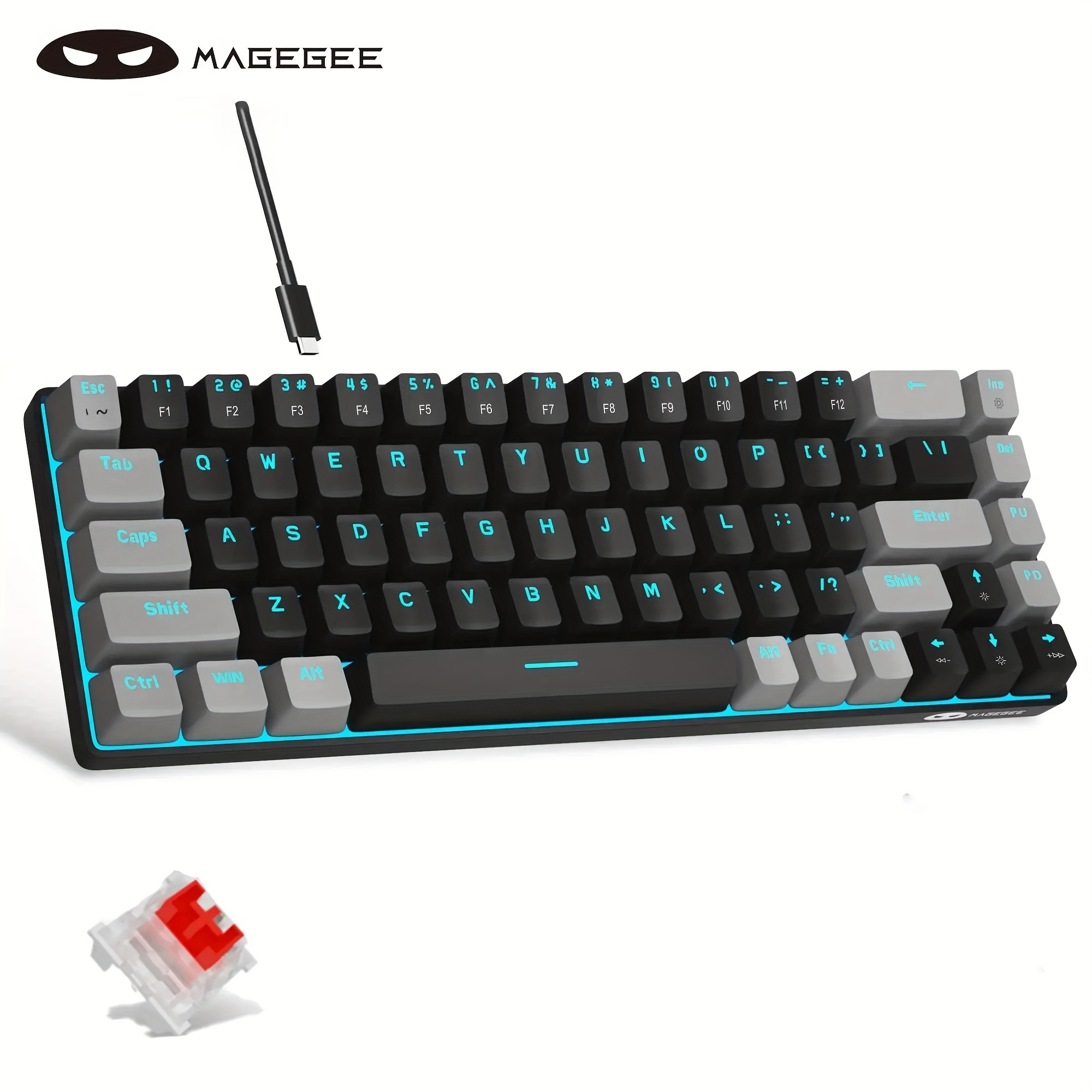 

Magegee Portable 60% Mechanical Gaming Keyboard, Mk-box Led Backlit Compact 68 Keys Mini Wired Office Keyboard With Red Switch For Windows Laptop Pc - Grey/black