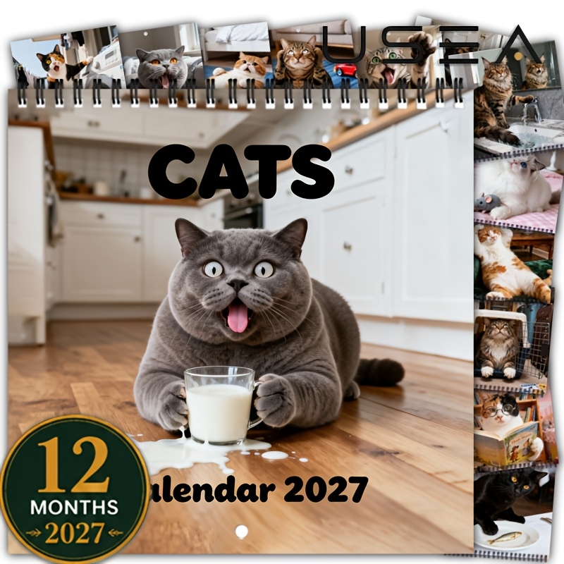 TEMU Funny Cat Funny Wall Calendar - Unique Humor & Design, Large Size, Durable Paper, Home Or Office Decor