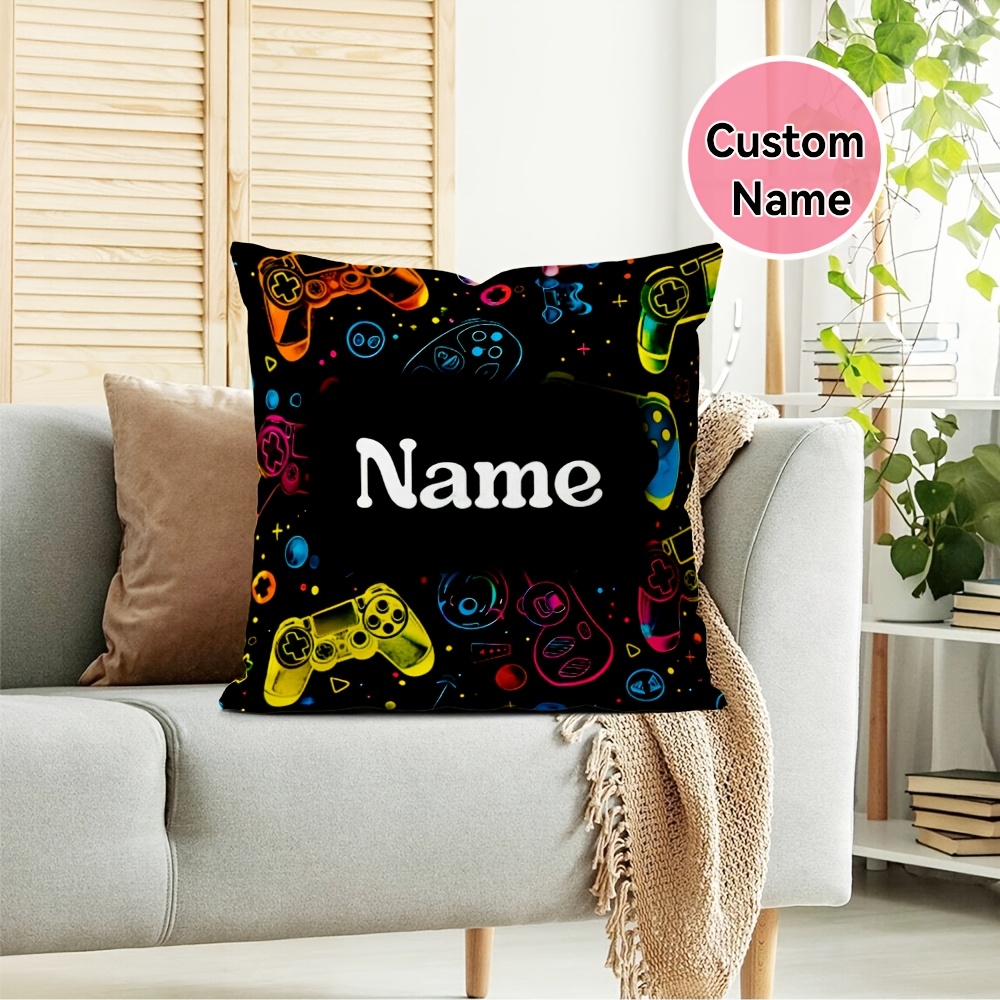 TEMU Housse de coussin 1 pièce à motif de de jeu personnalisable, nom/ personnalisé, décoration d'intérieur, cadeau , décoration de chambre,