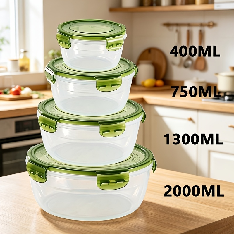 Image of 4pcs Round Plastic Bowl With Lid-microwave And Outdoor Safe, Rustproof Food Storage Container For Camping, Catering And Refrigerator Organization-sealed Bento Kitchen Accessories