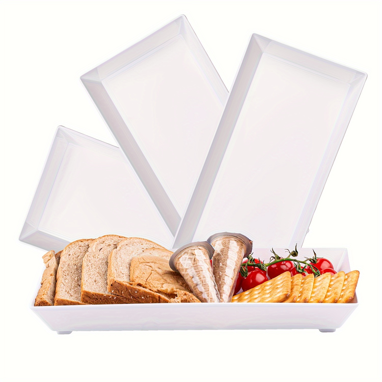 

4-pack Rectangle Plastic Dinner Plates - Durable Serving Trays For Party, Kitchen & Restaurant Use - Multi-purpose Food Storage Organizers - Reusable Snack, Fruit, Dessert, And Appetizer Platters
