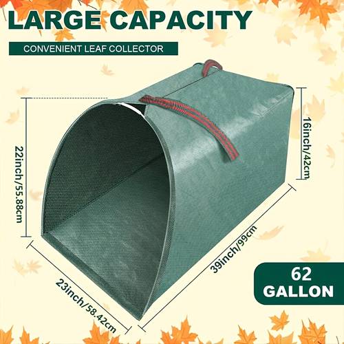 62 gallon multi functional large leaf collector used upright or flat dustpan style lawn and leaf bags collapsible yard waste bags transportation reusable leaf pickup garden bag for leaves grass lawn trash