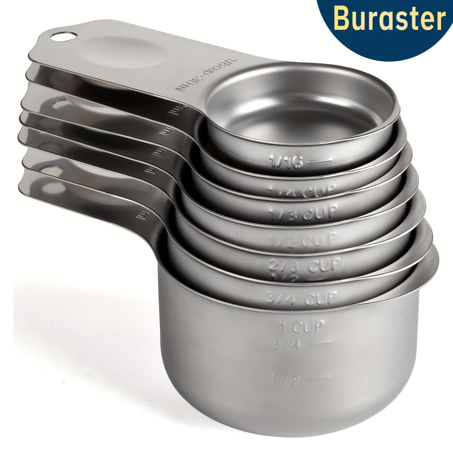 

7/8 Arc-shaped Short Handle Cups, Stainless Steel Measuring Cups, Multiple Stackable Heavy-duty Measuring Cup Sets, Suitable For Measuring Miscellaneous Grains, Beans, And Sauces