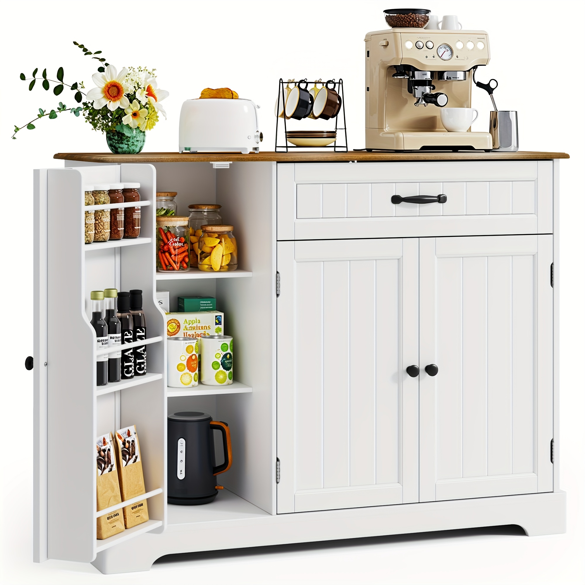 Image of Sideboard, Kitchen Cabinet With And 1 Drawer, Storage Space, Suitable For Kitchens, Dining Rooms, Living Rooms, And , 105x40x84.5cm
