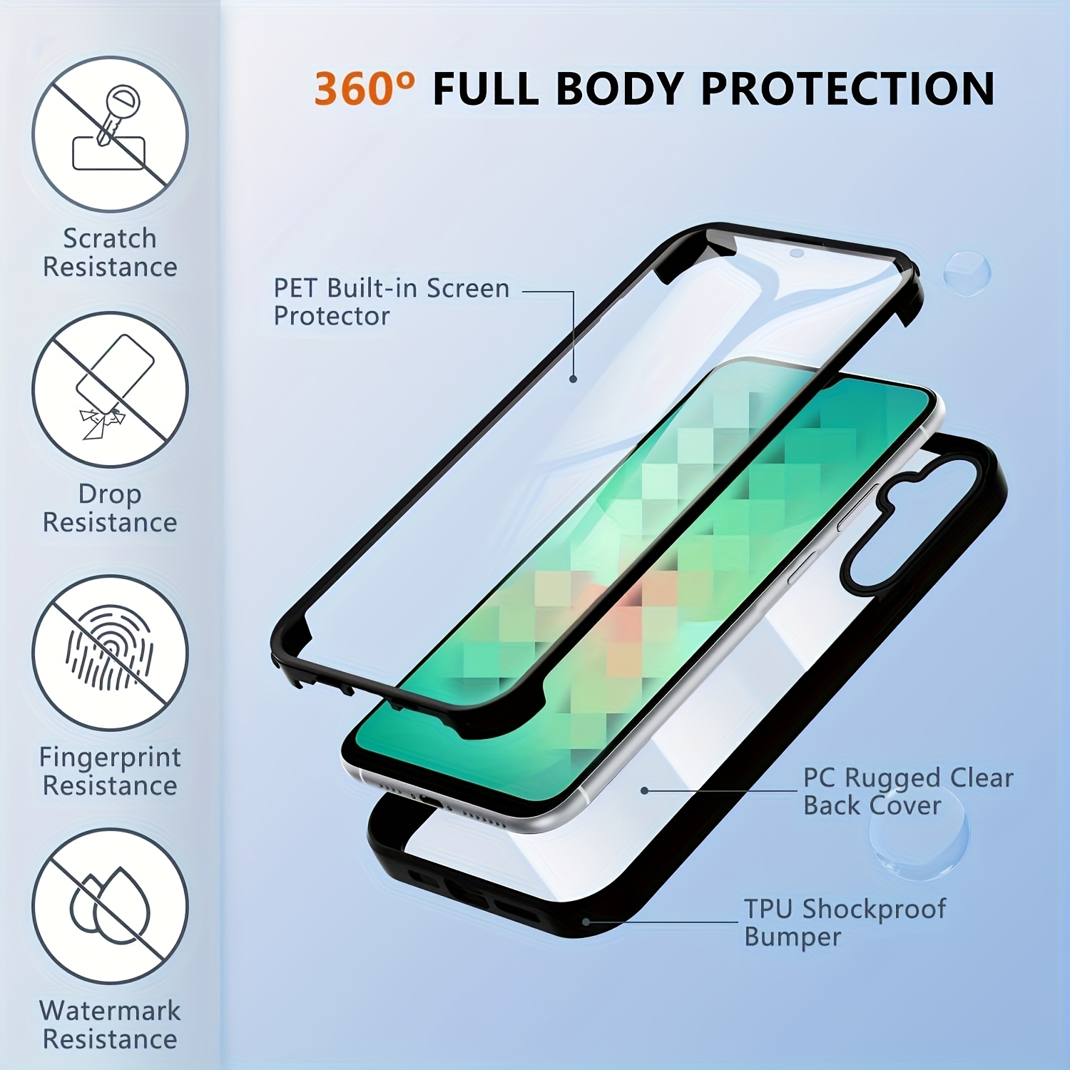 E-shop Handyhülle - 360 Grad Doppelseitige Transparente Stoßfeste Hülle für Samsung Galaxy A17 A07 4G A56 A36 A26 A16 A06 A55 A35 A25 A15 A14 Harte