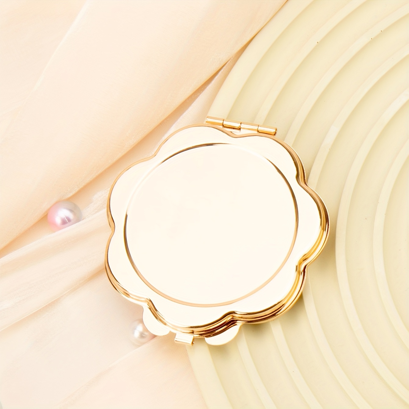 TEMU 1pc Rose Golden 6.5cm Petal Shaped Double Sided Makeup Mirror Perfect Gift For Holiday Birthday Party And Wedding Compact Mirror Pocket Small