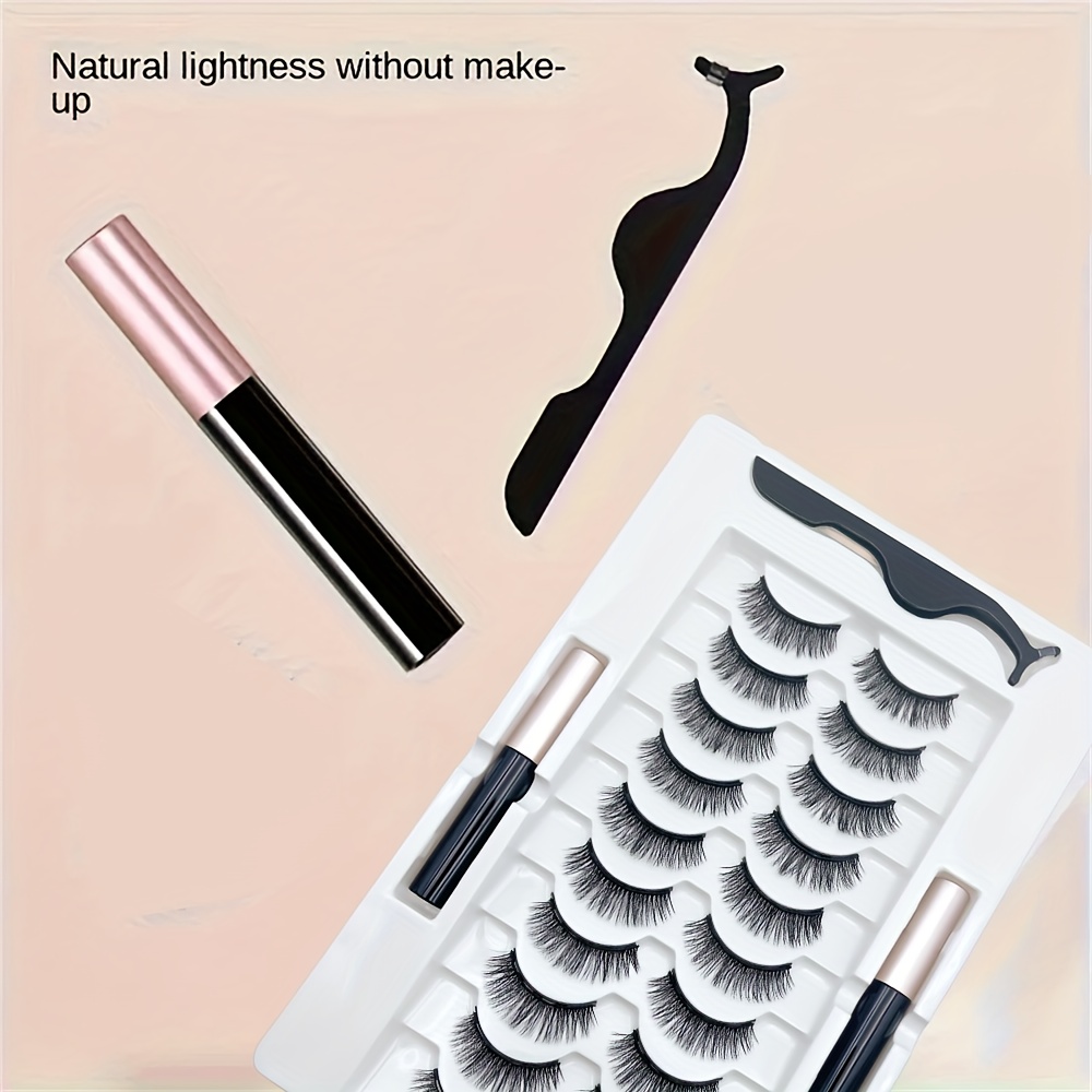 magnetic eyeliner and lashes pairs reusable false eyelashes with 2 eyeliner pens alcohol free no needed easy application for beginners tweezers included natural look for parties and festivals details 4