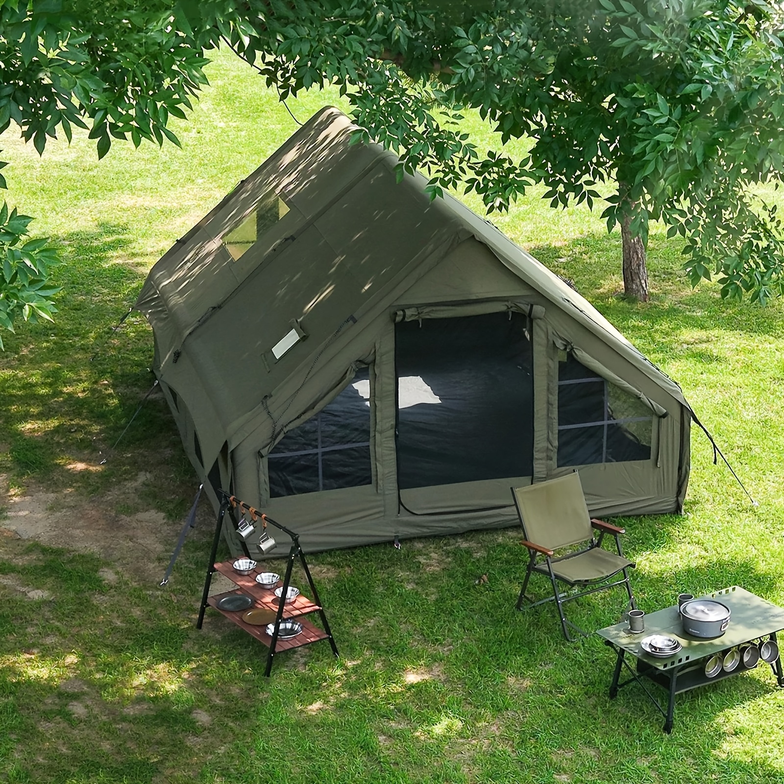 namiot kempingowy dmuchany dla 6-8 osób, łatwy w rozkładaniu namiot oxford glamping dla dorosłych, namiot powietrzny z siatkowymi oknami i drzwiami, namiot dmuchany z otworem na kuchenkę do pikniku, wędrówek, podróży