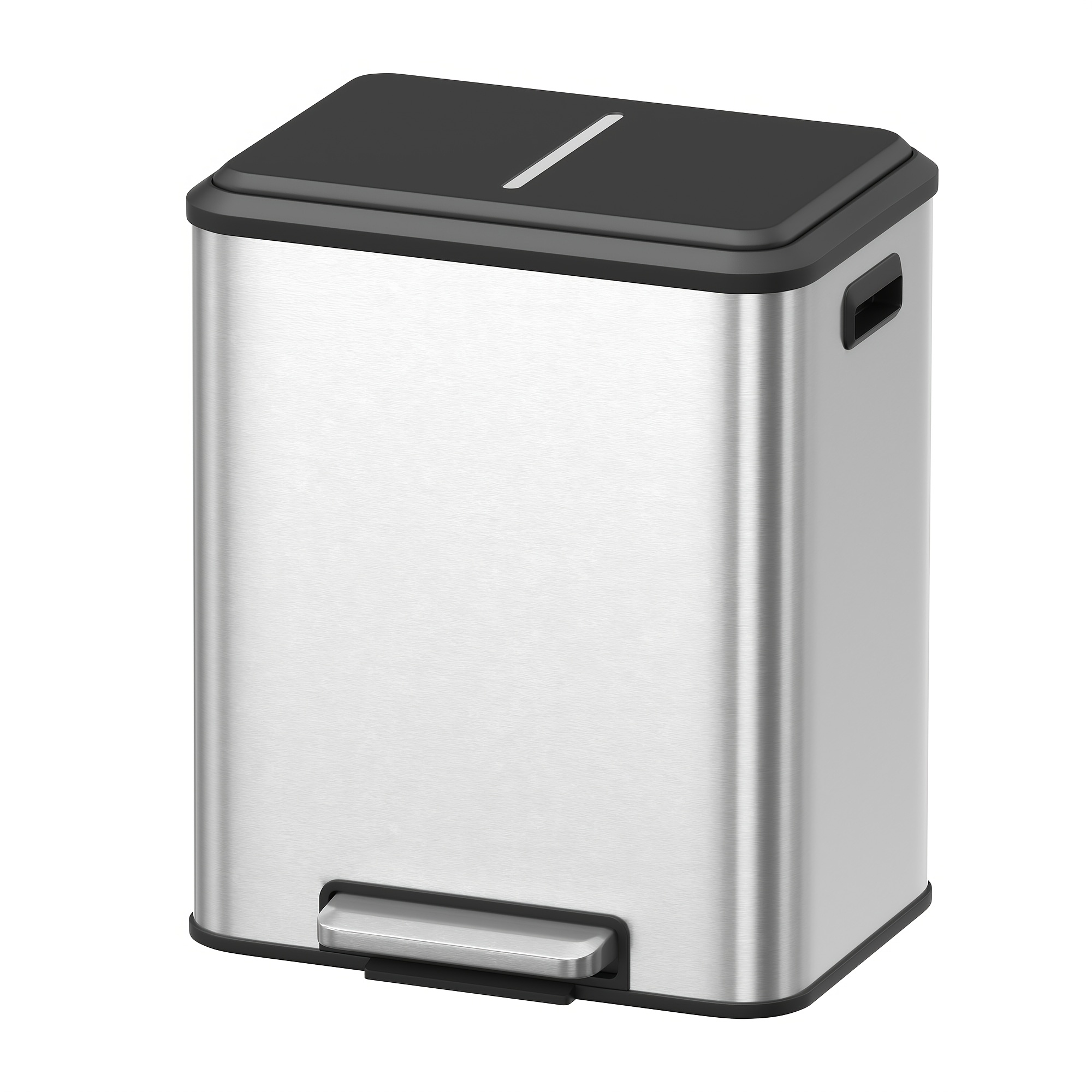 Image of Kitchen Trash Can, Waste X 15l, 2 Compartments For Recycling And Waste, With 2 Inner Bins, Waste Bin,, Lid, Wide Pedal