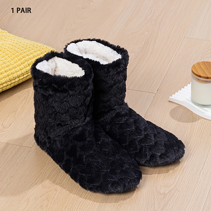 TEMU 1-pair Glenmearl Women's Thermal High-top Slippers Suitable For , Plush-lined Thickened Mid-calf Socks With Anti-slip Sole, Soft Sole & Machine