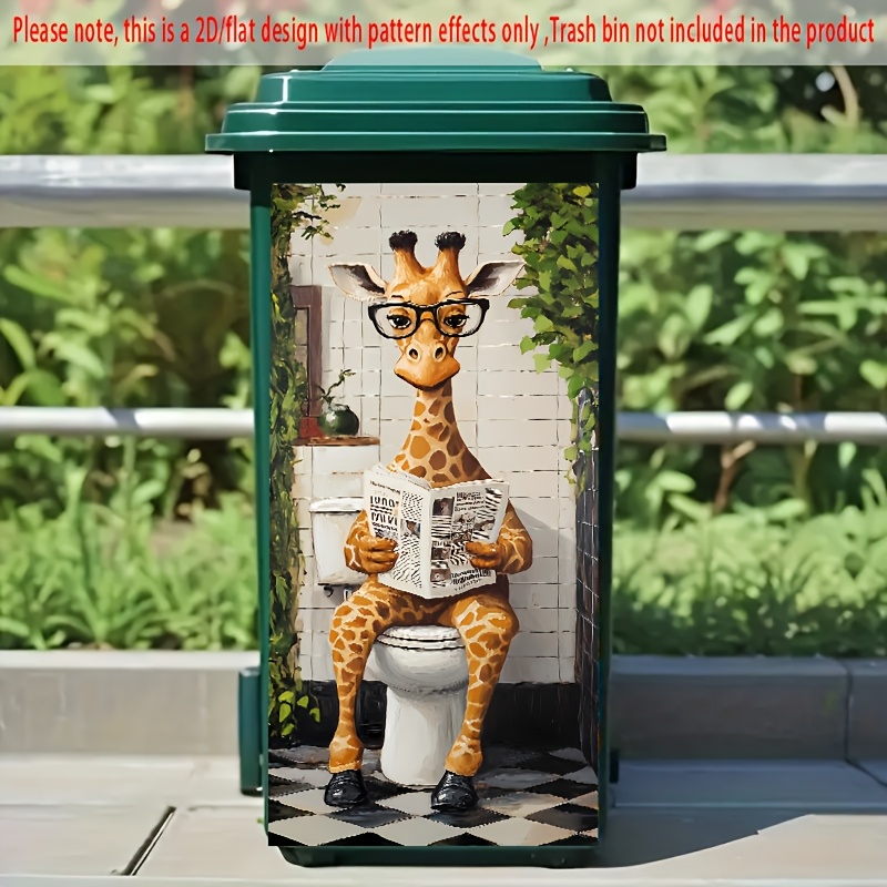 1pc, 2d/flat Trash Can Sticker, 14.5732.28inch, Funny Giraffe Reading Newspaper Design, Decorative Sticker For Trash Can, Wall, Kitchen Decor