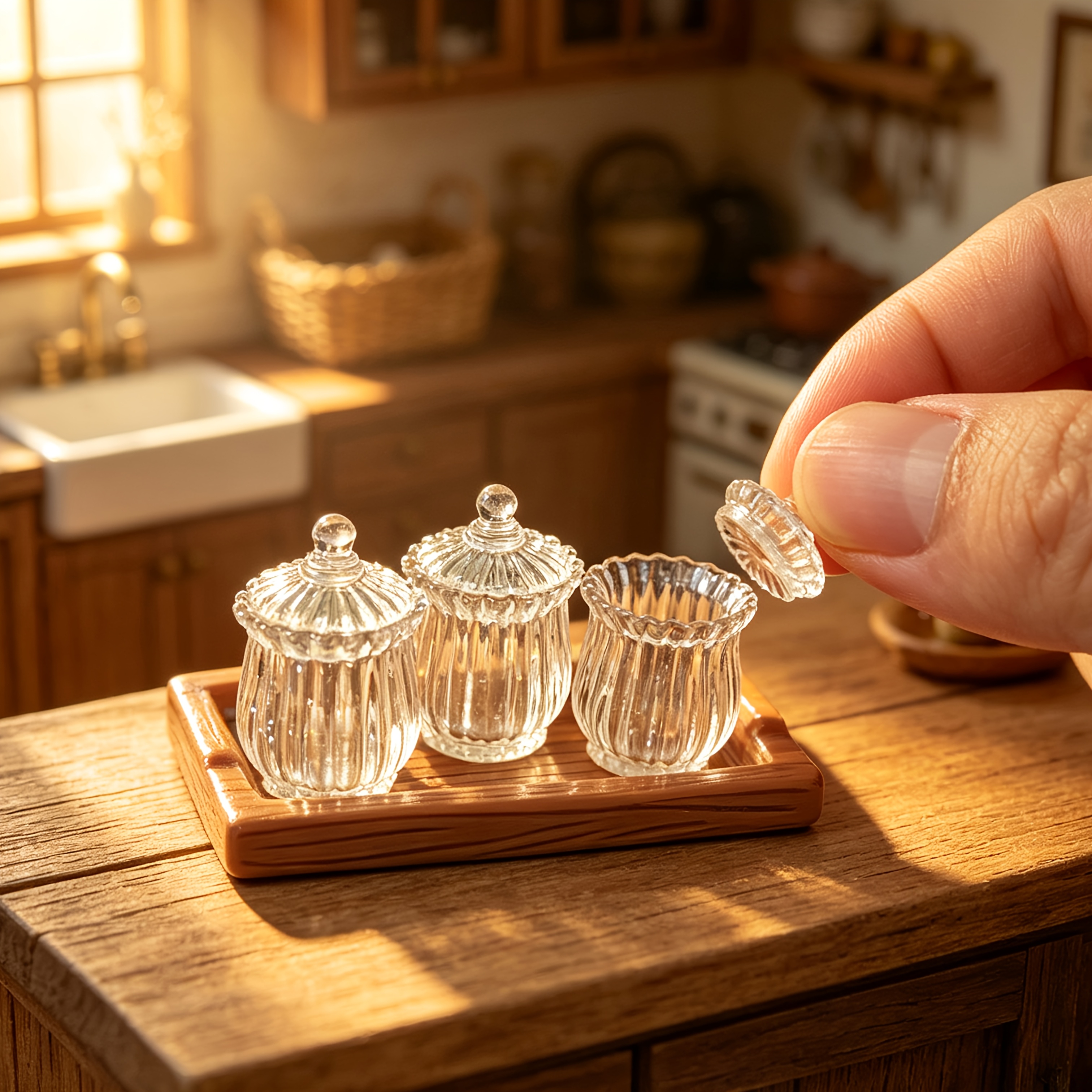 TEMU 4pcs Set (1pc Tray And 3pcs Empty Jars) 1:12 Miniature Miniatures Spice Jars Storage Jar Set Dollhouse Kitchen Decoration, Collection Set