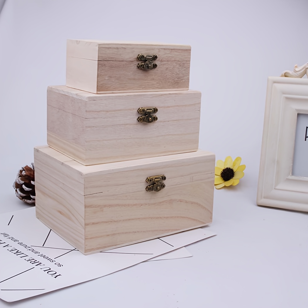 

Urtue Solid Wood Storage Box With Latch - Versatile Rectangular Organizer For Keepsakes, Wedding Favors & Christmas Gifts - In 3 Sizes