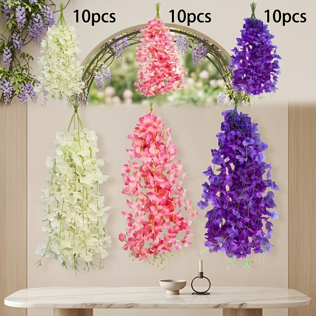 TEMU 30pcs 19.68in Artificial Hanging Wisteria Vine, 3-color Flower Garland In Purple/white/pink For Wedding Arch, Party, Home, Decor Christmas