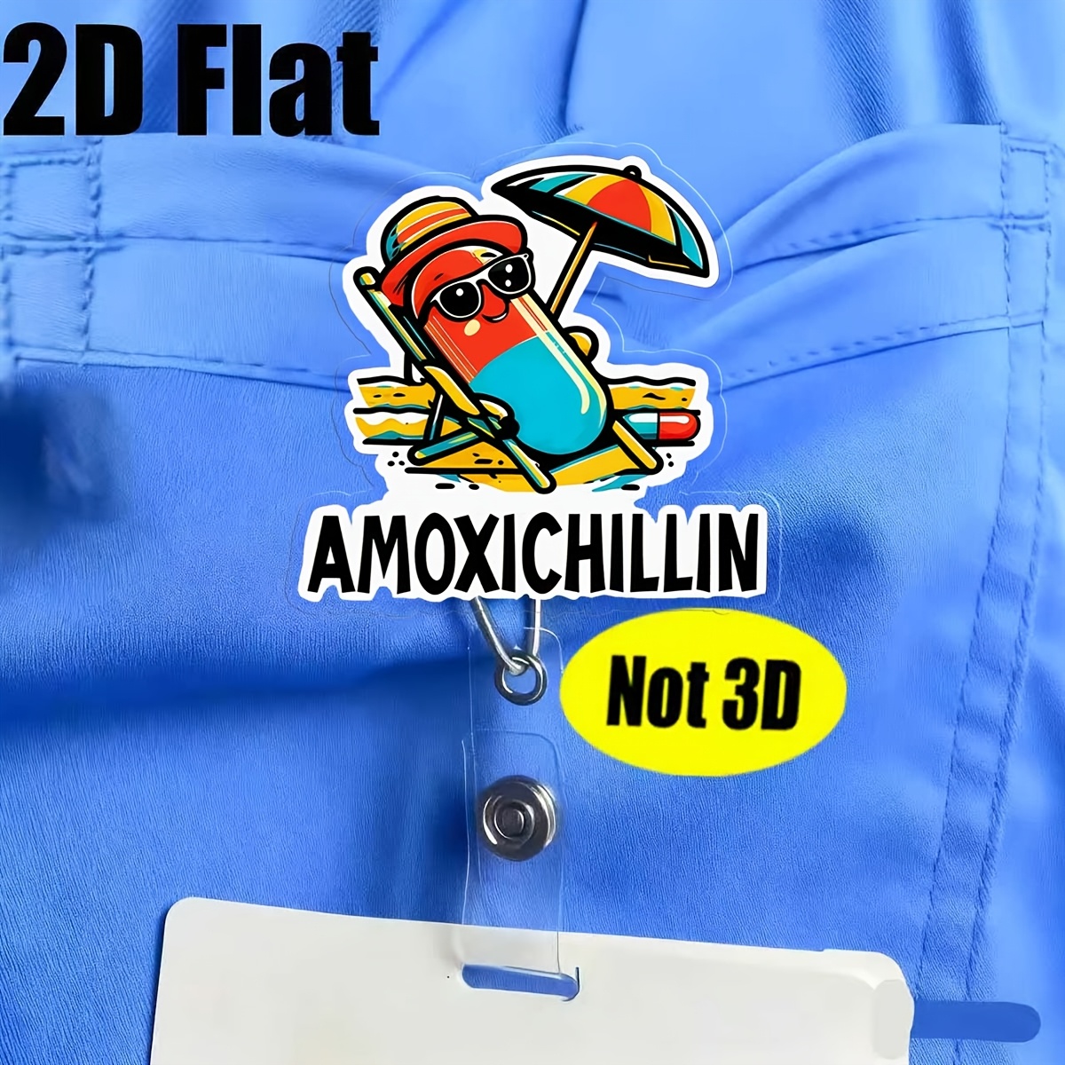 TEMU 2d 2d Flat Design Creative And Fun Badge Roll, 1pc, With A Lightweight Retractable Name Tag Lanyard With Waist Clip, Suitable For Nurses,