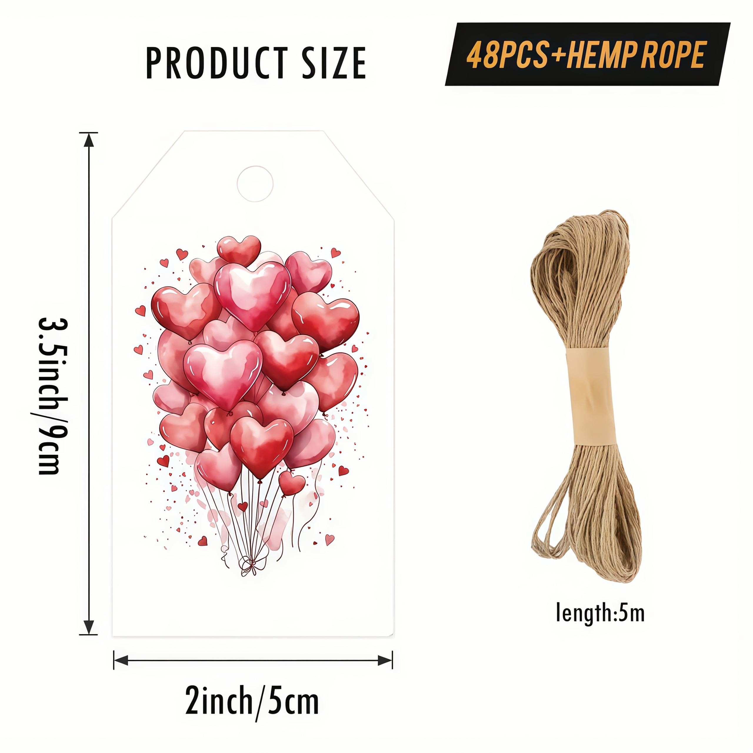 TEMU 48 stuks Aquarel Hart & Ballon Cadeaulabels met Touw. Uitdruk met deze Prachtige Rode en Roze Labels! Ideaal voor Valentijnsdag, Bruiloften en