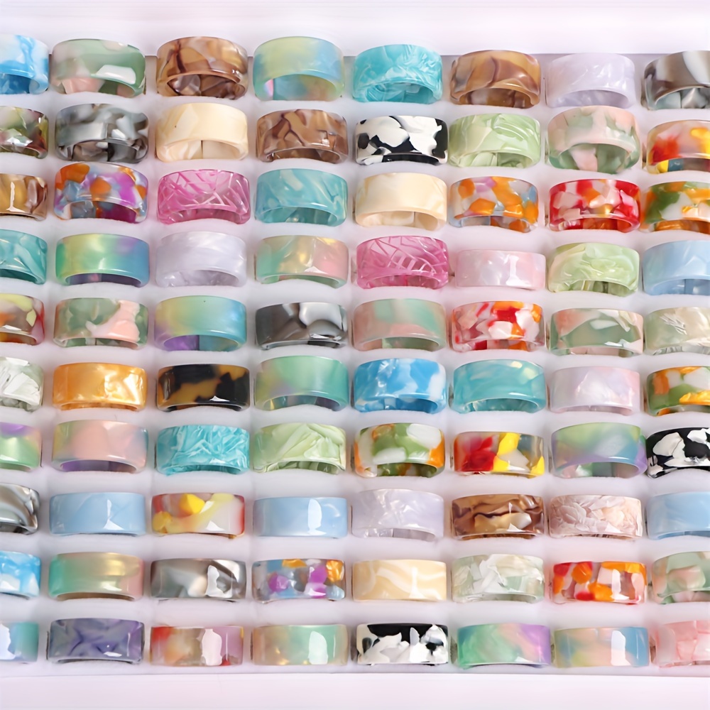 10pcs Ocean Marble Texture Gradient Wave Open Resin Ring Set