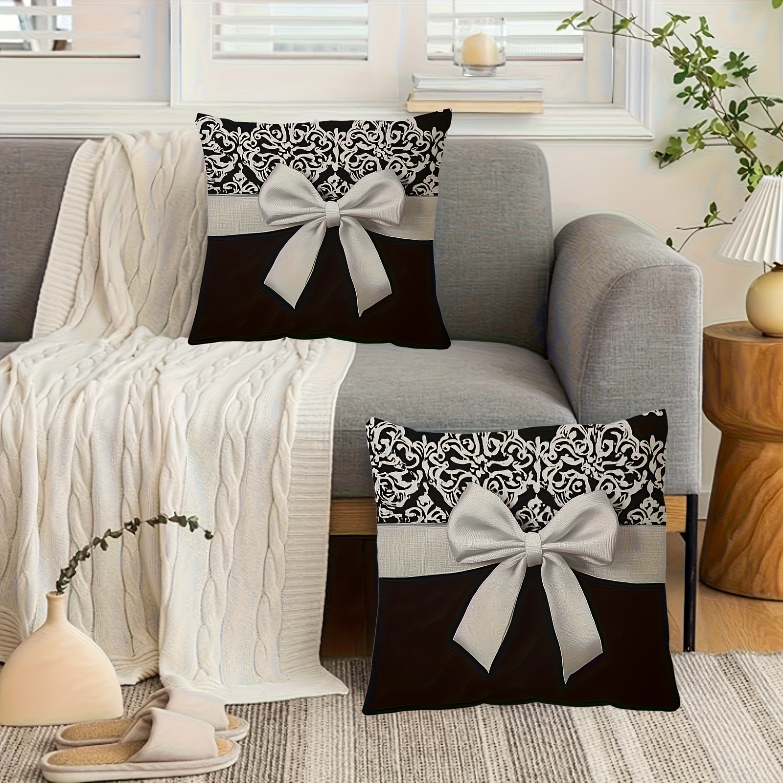 4pcs modern black and white european pattern   double sided print pillowcase soft polyester fabric size 17 72 x17 72 machine washable suitable for sofa chair bed car living room and office decorative cushion cover without core Product details 1