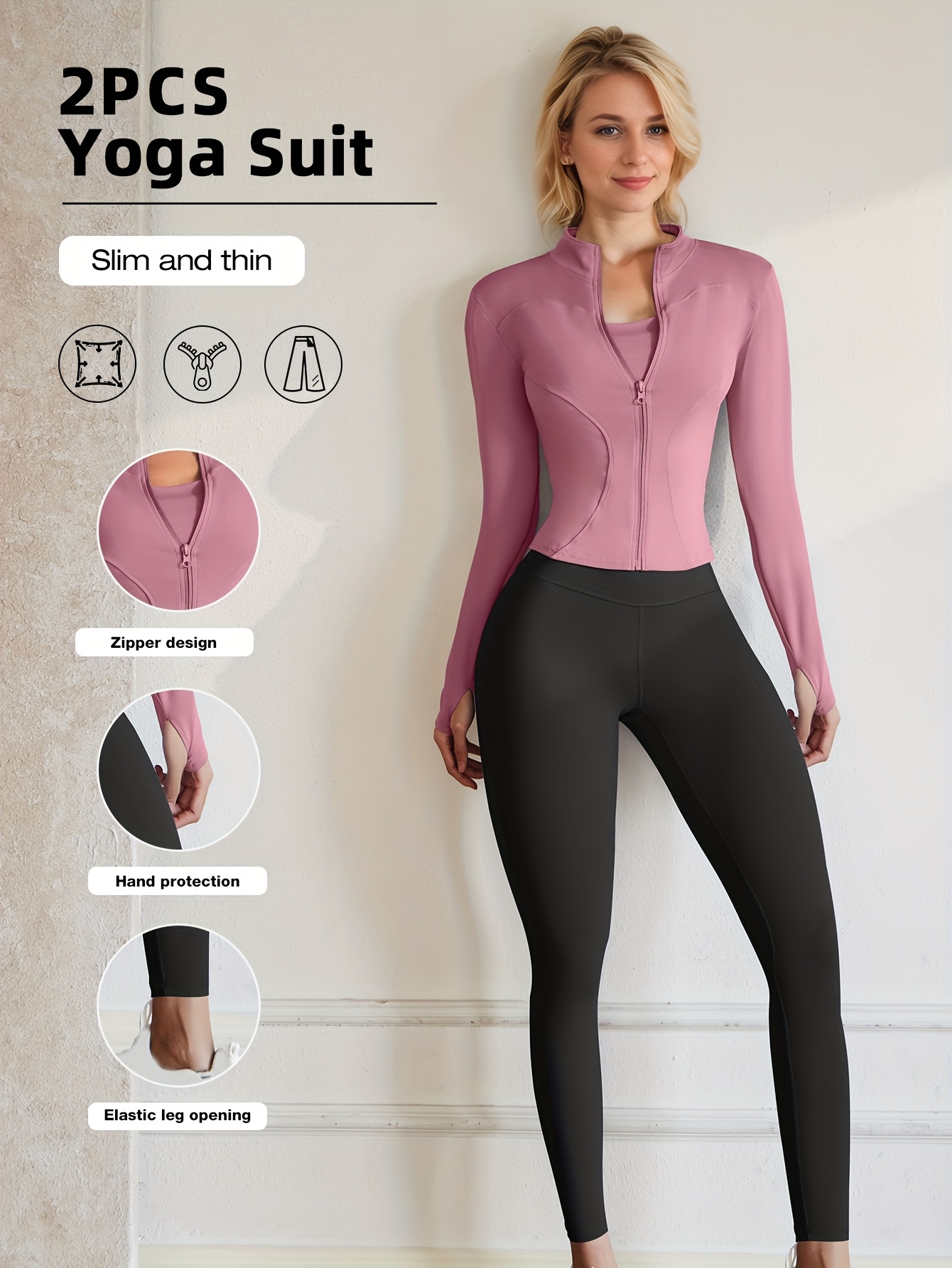 european code polyester fabric gym running clothes long sleeve sports jacket cycling and hiking tightening buttocks pants fitness suit