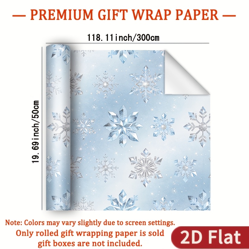 TEMU 1 Roll 2d Flat Snowflake Theme Wrapping Paper Gift Glossy Paper - Gradient Light With Silver-blue Snowflakes And Fine , 118.11 X 19.69 Inches,