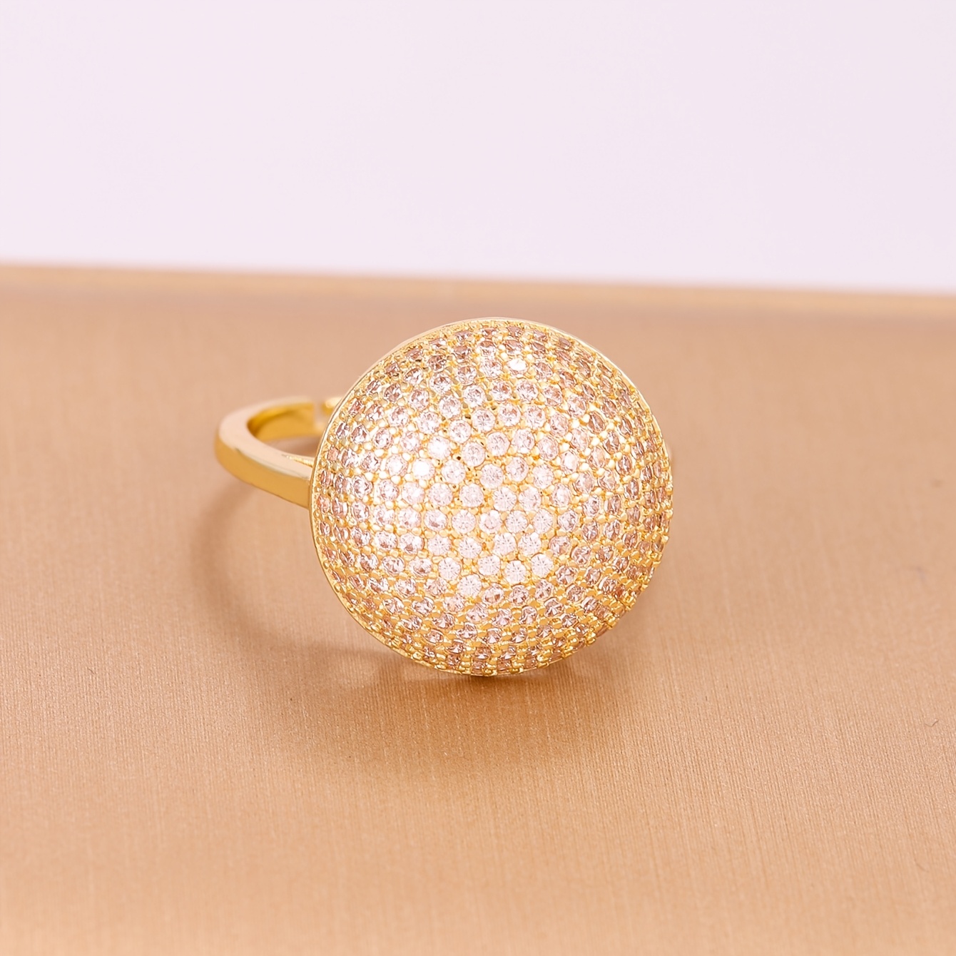 TEMU 1pc Fashionable And Luxurious Spherical - Exquisite And Elegant Copper Ring Inlaid With Cubic Synthetic Zirconia, Suitable For Daily Wear And