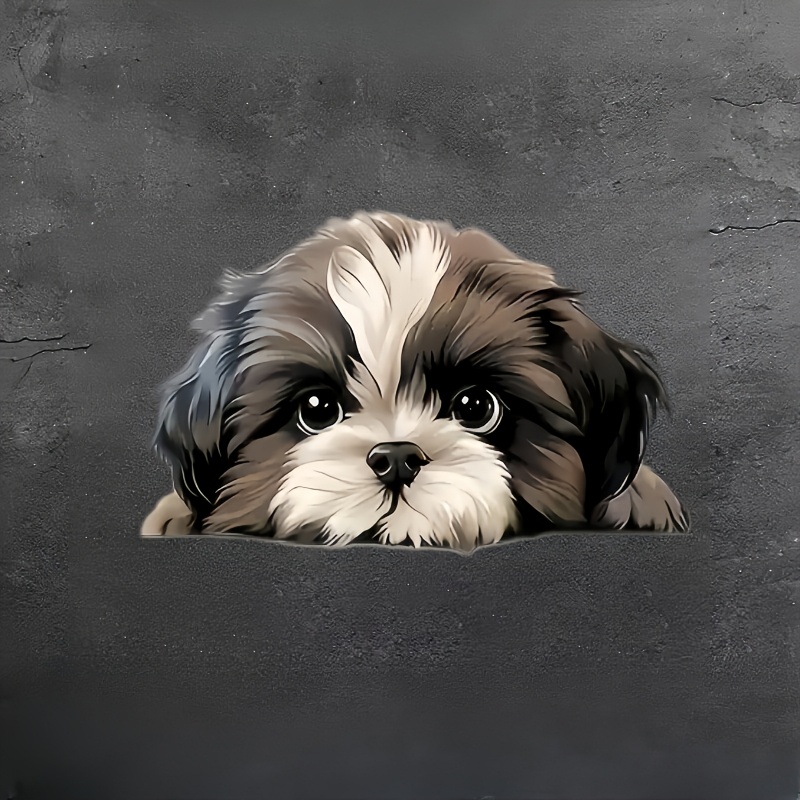 

Peeking Shih Tzu Puppy Decal For Car Window, Truck, Laptop, Wall - Cartoon Vinyl Self-adhesive Applique, Single Use Animal & Anime Graphic For Glass, Metal, Ceramic Surfaces - Left Side Placement