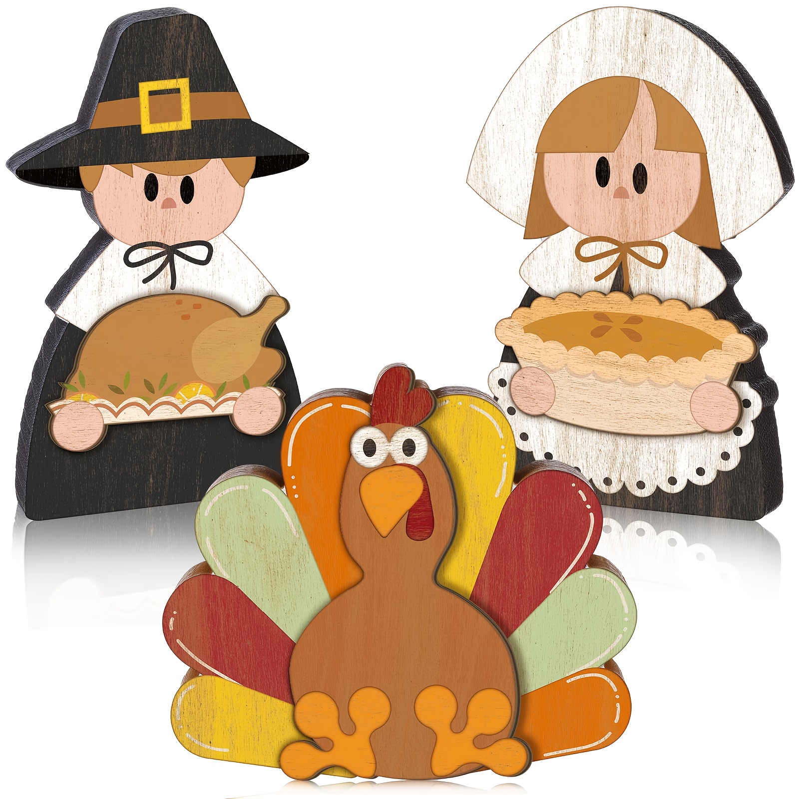TEMU 3pcs Christmas And Fall Layered Tray Decorations, Rustic Wooden Decor With Harvest Accents, Farmhouse Tabletop Centerpieces For Thanksgiving And