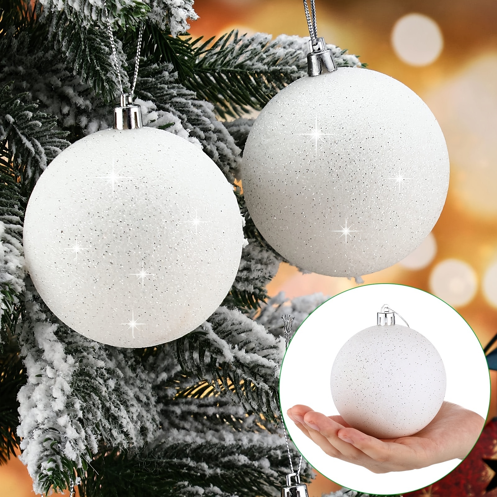 

12pcs Large Glitter Snowball Christmas Ornaments, Plastic Hanging Balls For Christmas Tree, And Wedding Party Decorations, Christmas Ornaments Balls, Best For Christmas