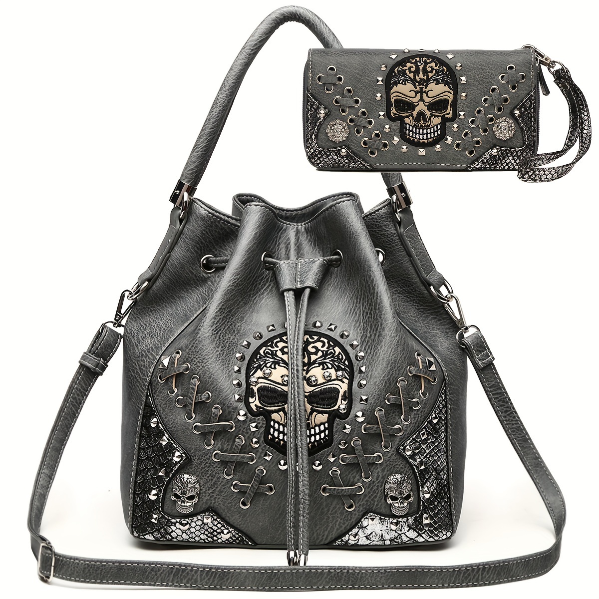 punk gothic rock metallic skull rivet studded skeleton purse