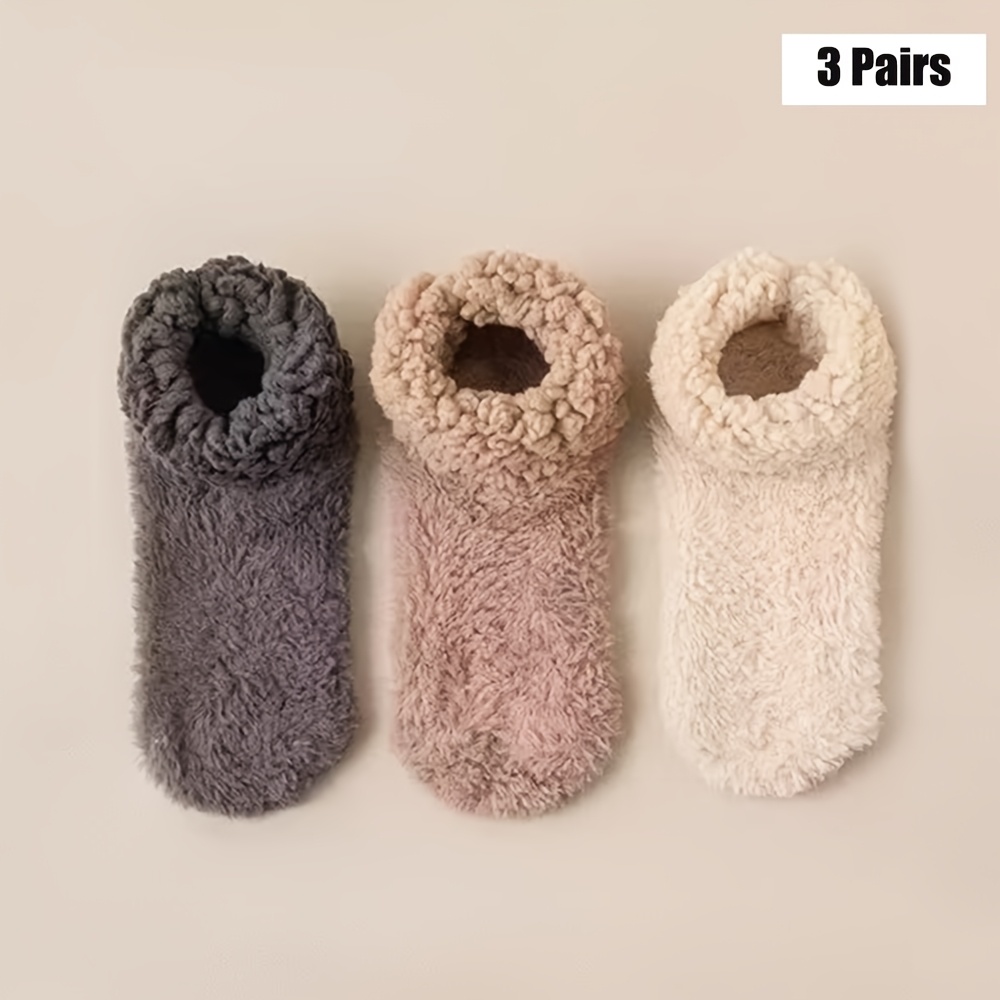 TEMU 1/3 Pairs Women's Winter Coral Fleece Socks With -lined For Indoor Floor Socks, Lining, Thickened, Non-slip Home Socks