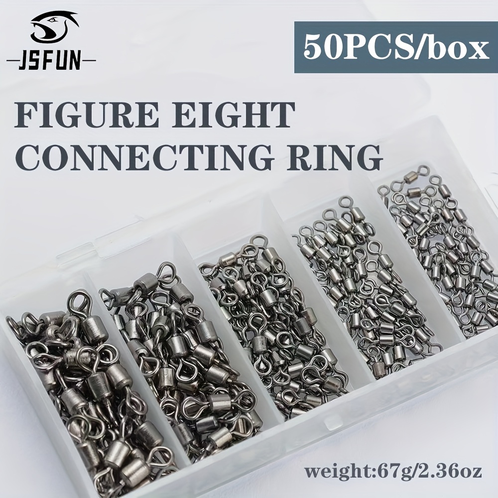 50pcs/-10# Fishing Swivel Metal Solid Connector Ball Bearing Snap Fishing Rolling Lure Solid Ring Tackle
