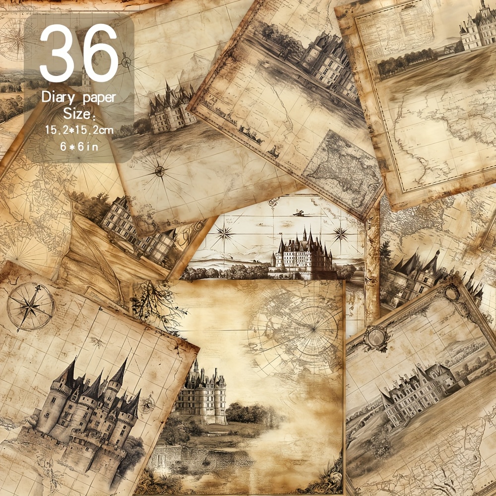 Image of A Collection Of 36 Sheets Of Paper, Each Measuring 6 By 6 Inches, Featuring 12 . Perfect For Journals, Handmade Cards, Albums, And Gift Wrapping, This Decorative Paper Is Themed Around A Retro Castle