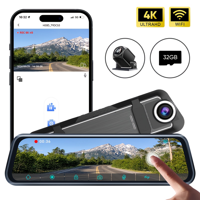 9 66 4k   driving recorder reversing camera 2160p full hd smart rearview   suitable for cars and trucks front and rear dual cameras night vision touch operation bsd   reversing image including 32gb card 0
