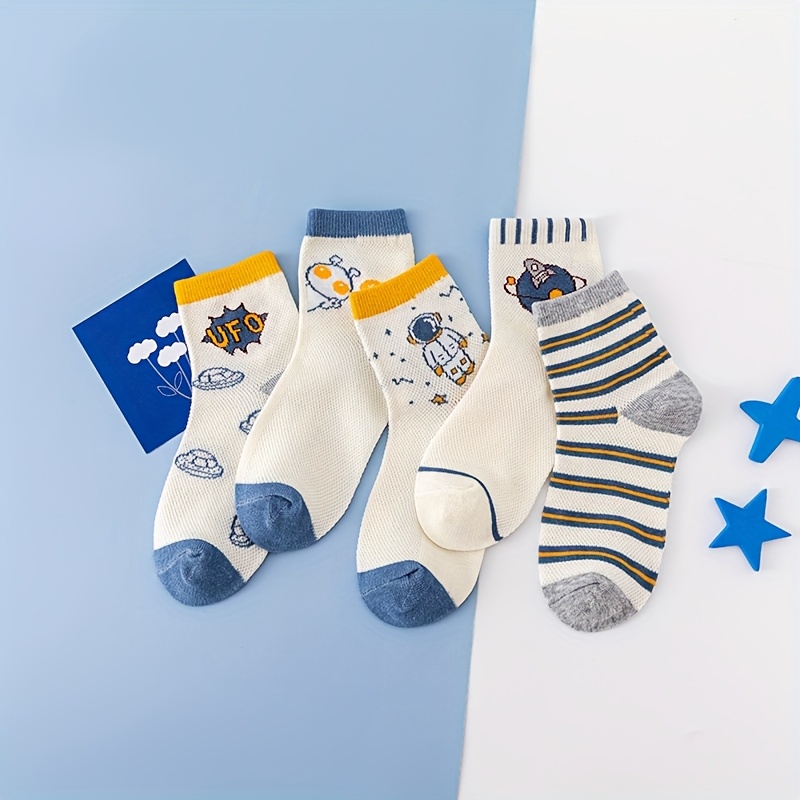 10 Pairs Mid-Calf Socks with Shark & Planet Patterns