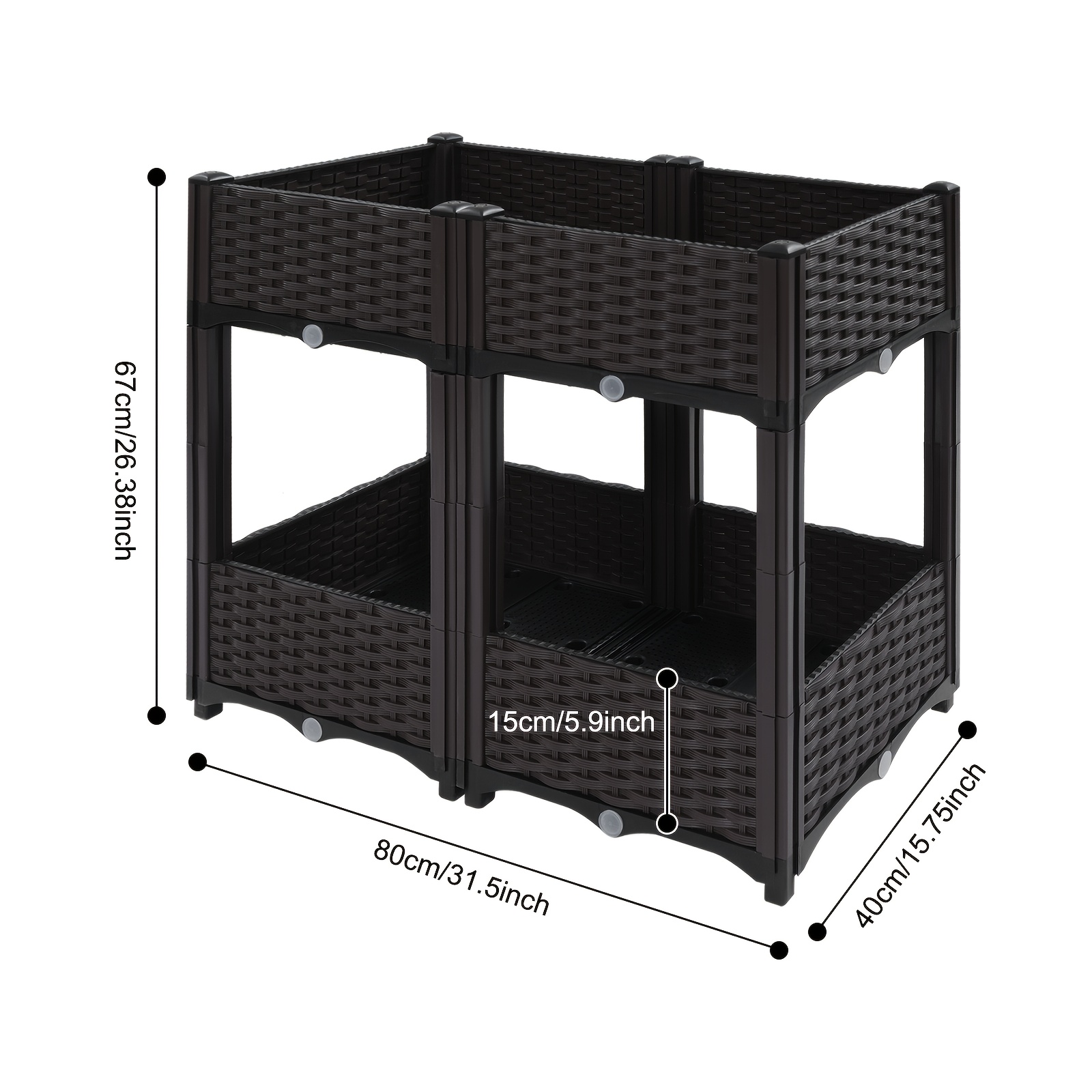 2-tier Planter Box - 4 Large Planting Pots (5.9" Depth) - Rattan-style Pp Material - Perfect For Flowers, Vegetables & Herbs (" Brown)