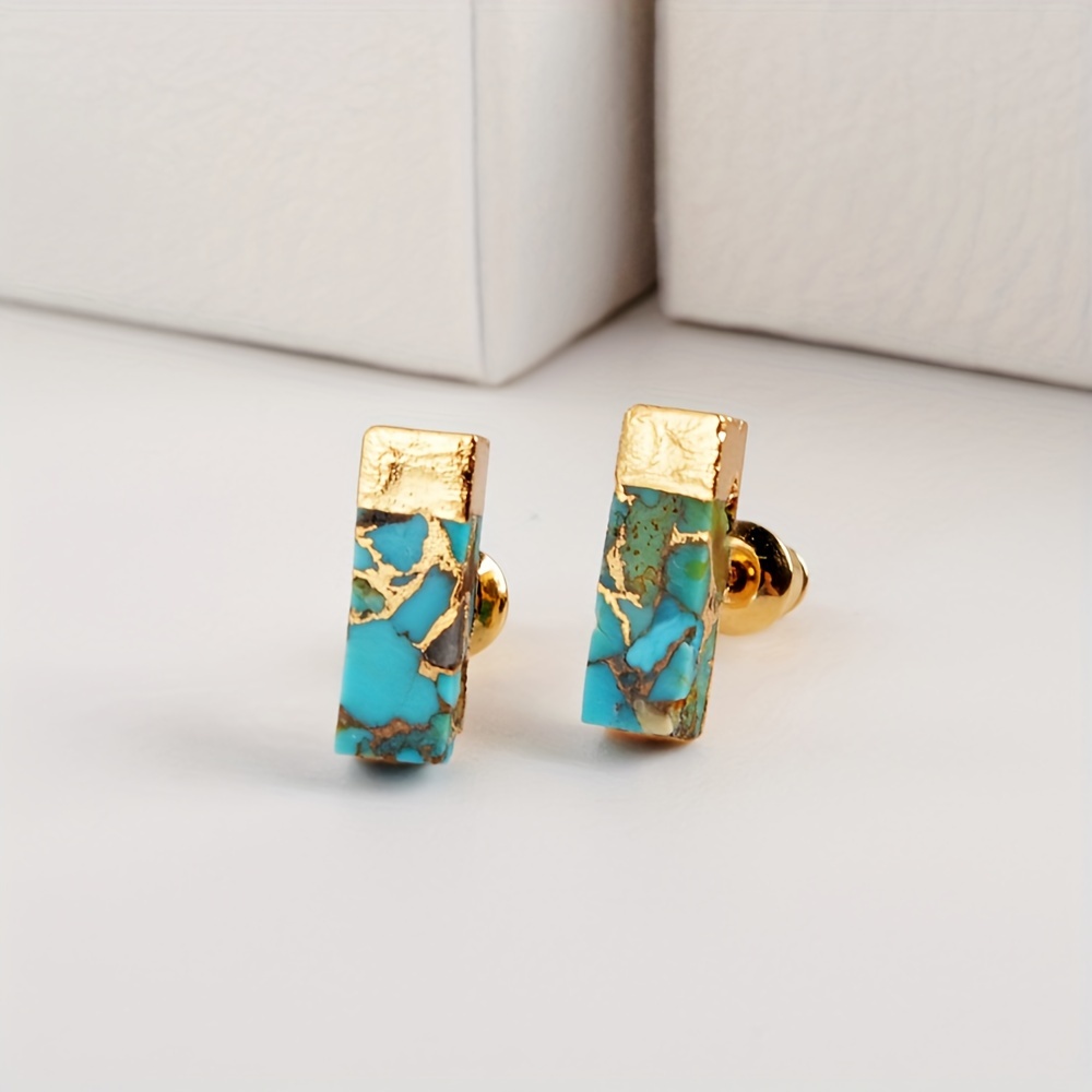 

Pair Of Gold Plated Rectangular Gold Plated Wire Turquoise Earrings