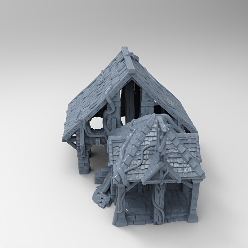 High-Detail Vintage Rustic Farmhouse Cottage Terrain Scene Model