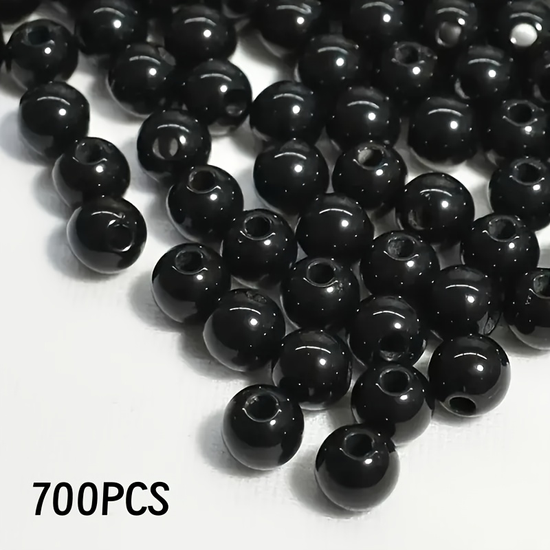TEMU 700pcs Perles Décoratives Rondes Noires, Perles d'Espacement Acryliques de 6Mm, Matériel d'Addition de Fournitures de Fabrication de Bijoux