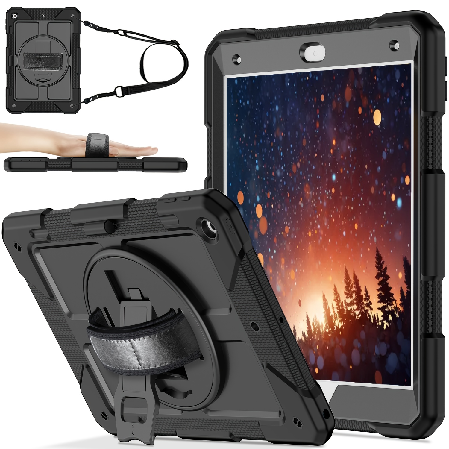 

For " Case With Swivel Stand & Shoulder Strap - Heavy-duty Protection, Anti-scratch & For Ipad 7th/8th/9th Gen (2019/2020/2021) - Classic Business Black