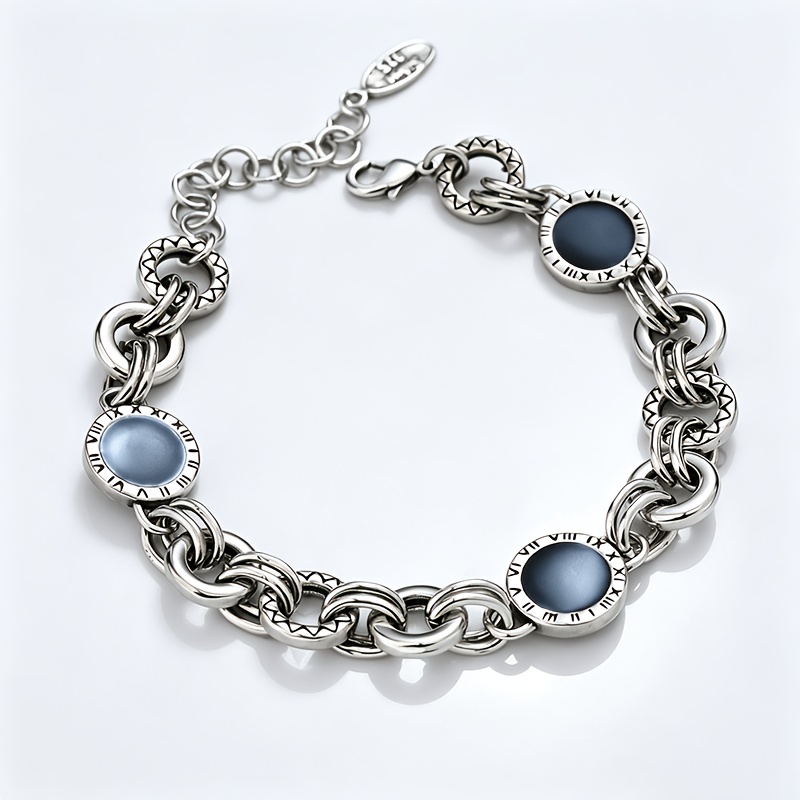 Image of 1pc Style S925 925 Silver Bracelet, Decorated With Roman Scale Round Plaque, Suitable For Daily Wear And Parties, The For Friend Gatherings