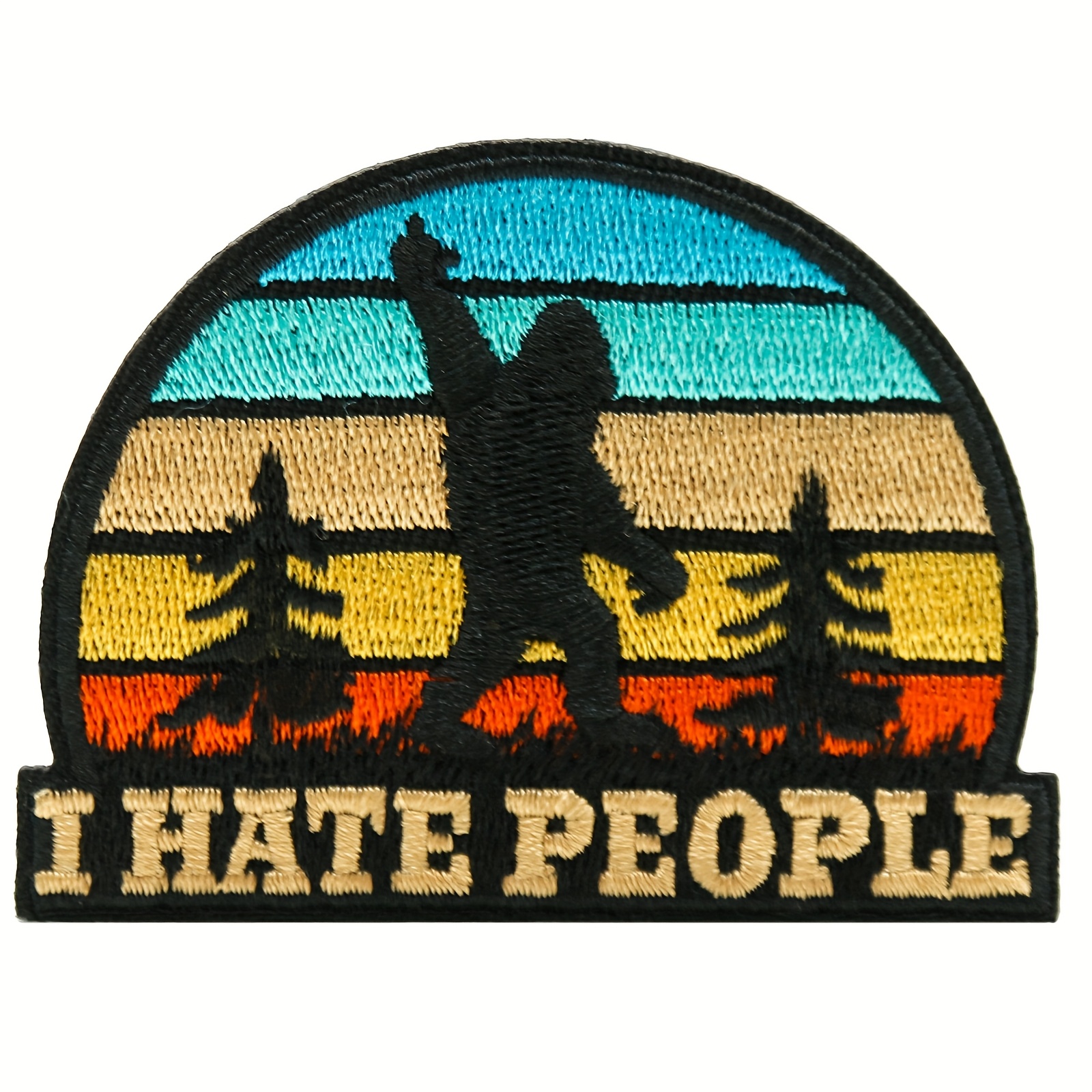 

1pc "i Hate People" Sasquatch Bigfoot Embroidered Patch, Sunset Design With Pine Trees - Morale Applique For Backpacks, Vests, Jackets, Jeans, Hats, Gym Bags, Giurkuu