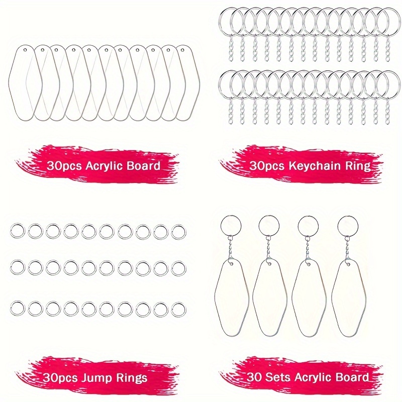 Image of 90pcs Acrylic Blanks Key Tags Kit, Including 30pcs Retro Acrylic Board, 30pcs Keychain Rings And 30pcs Jump Rings For Crafting Vinyl Ornament Blanks Diy Keychain Making