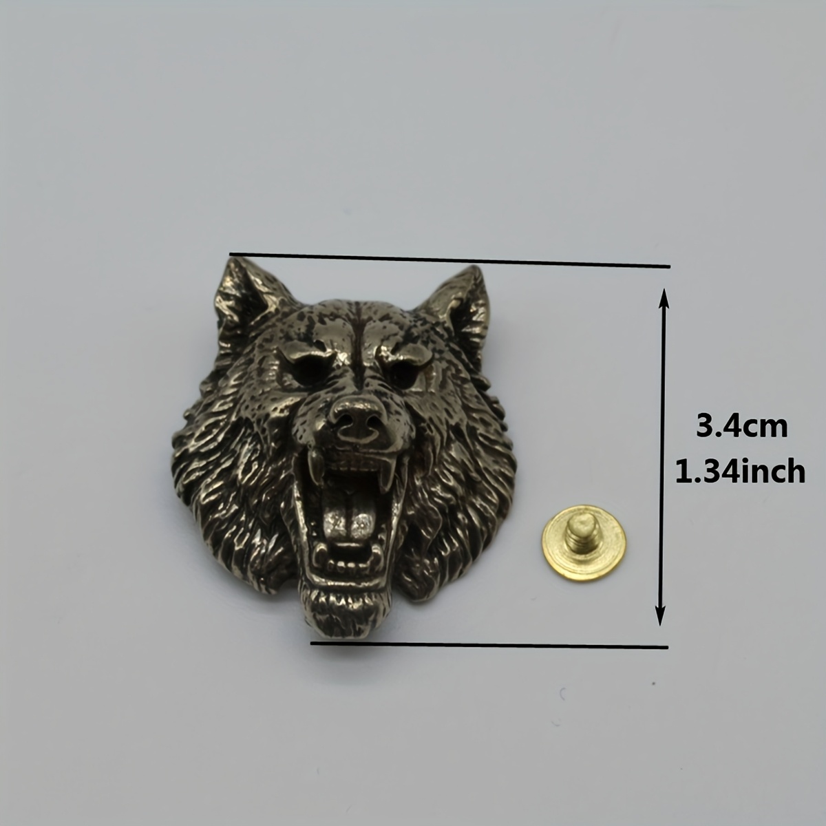 Image of 1pc Vintage 3d Wolf Head - Aggressive & Design, Screw Back Fastener For Diy Leather Crafts, Wallets & Bags | Artisan Metal Decor With Intricate Detailing