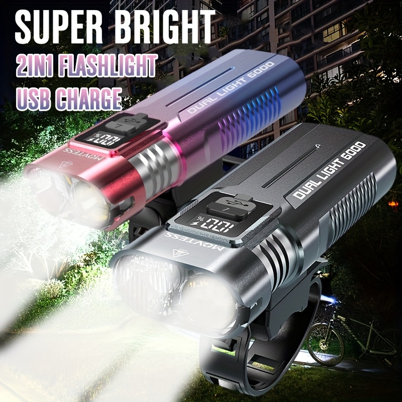 Super Bright Aluminum LED Bike light, Outdoor Cycling light, USB Fast charging, with Battery Level indicator and Emergency light, Easy to Install with Loop Rope closure, 4 Lighting modes, Suitable for Outdoor Riding, Hiking, Camping, Outdoor Lighting