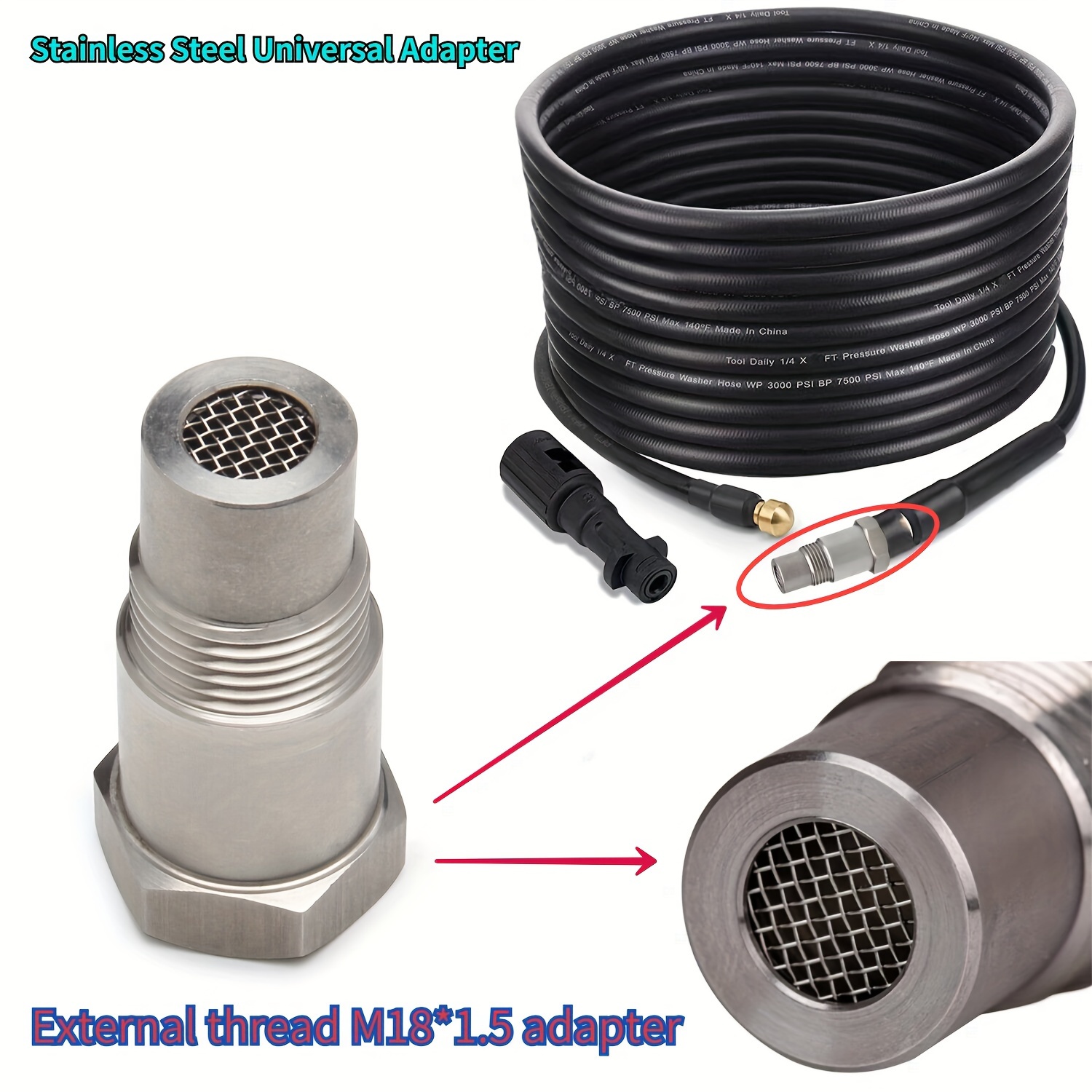 

1pc Universal Mesh Hose Nozzle, Extended Stainless Steel Mesh Filter, External Thread M18*1.5 Adapter
