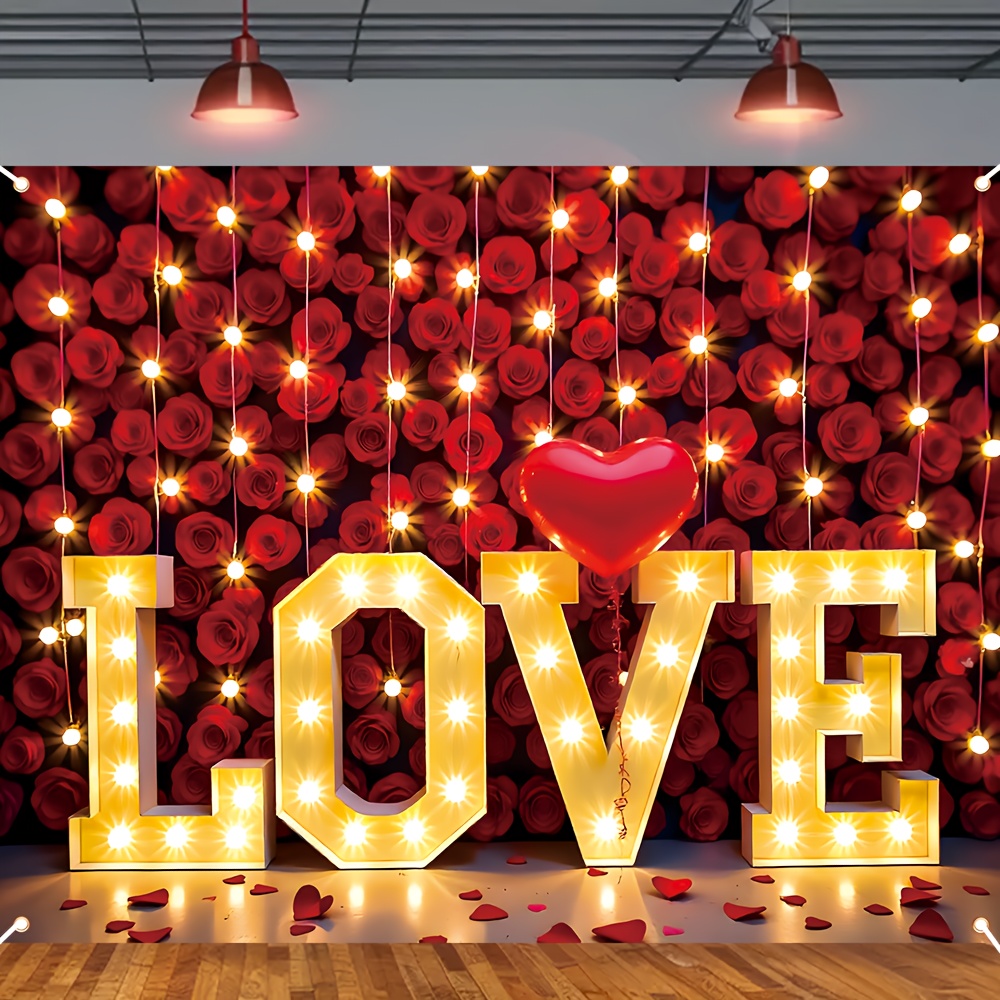 

1pc Romantic Polyester Valentine's Day Decorative Backdrop Flag, 90.5" X " - Multipurpose Indoor & Outdoor With Rose Wall Design For Party Decorations, No Electricity Needed